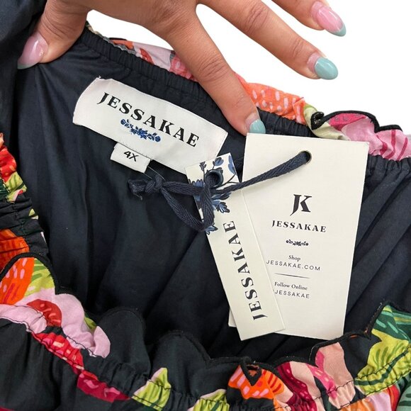 Jessakae Capri Floral Tiered Midi Dress Black 4X Tropical Cottagecore Dopamine - Picture 7 of 11